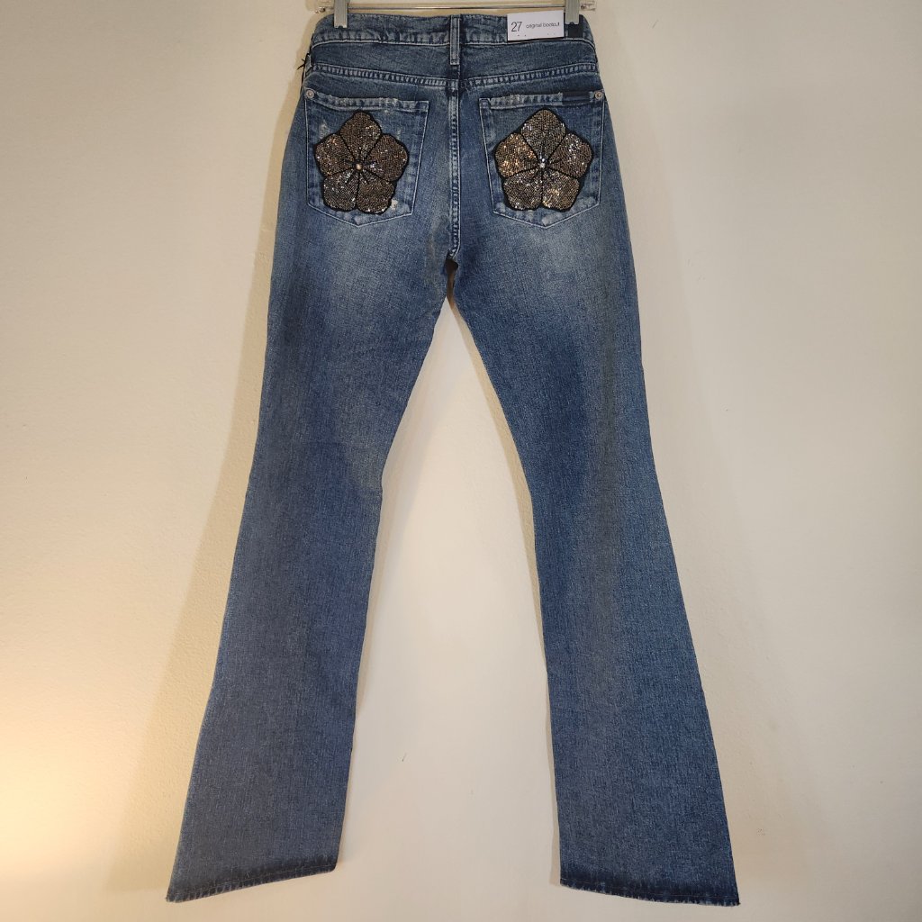 Nwt Bootcut Low Rise Washed Jeans Beaded Pockets 7 For All Mankind Sz 27